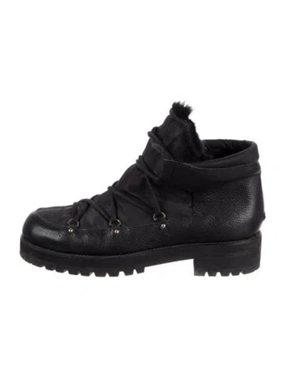 Pre-owned Jimmy Choo Leather Fur Trim Hiking Boots In Black