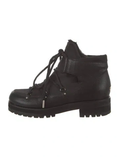 Pre-owned Jimmy Choo Leather Fur Trim Lace-up Boots In Black