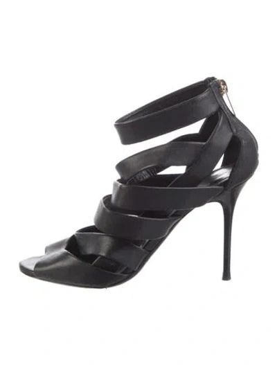 Pre-owned Jimmy Choo Leather Gladiator Sandals In Black