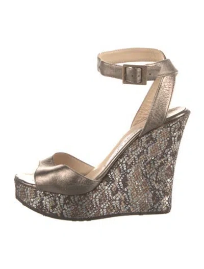 Pre-owned Jimmy Choo Leather Glitter Accents Espadrilles