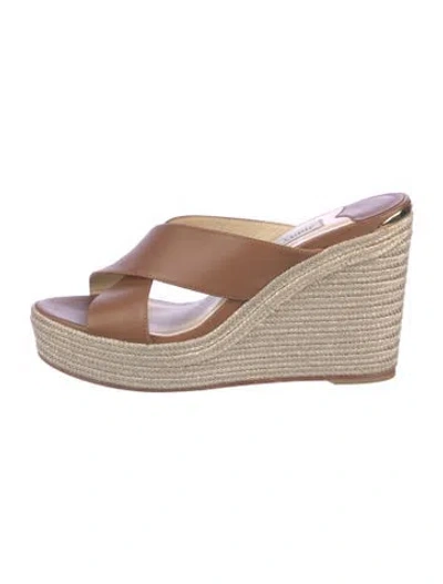 Pre-owned Jimmy Choo Leather Glitter Accents Espadrilles