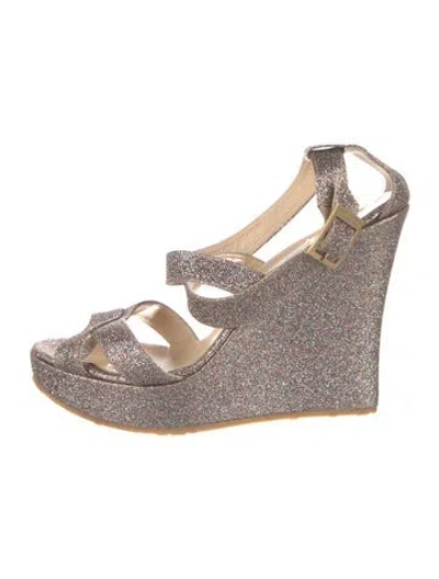 Pre-owned Jimmy Choo Leather Glitter Accents Espadrilles
