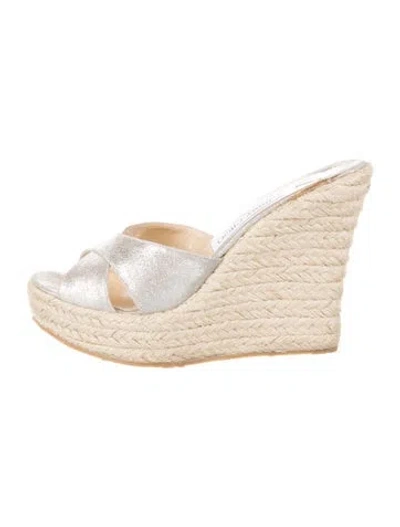 Pre-owned Jimmy Choo Leather Glitter Accents Espadrilles