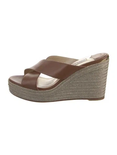 Pre-owned Jimmy Choo Leather Glitter Accents Espadrilles In Brown