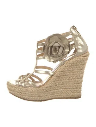 Pre-owned Jimmy Choo Leather Glitter Accents Espadrilles In Gold