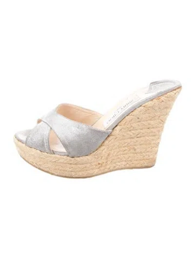 Pre-owned Jimmy Choo Leather Glitter Accents Espadrilles In Metallic/silver