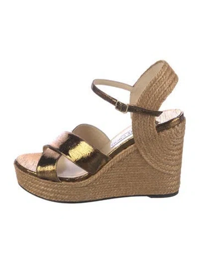 Pre-owned Jimmy Choo Leather Glitter Accents Espadrilles In Neutral