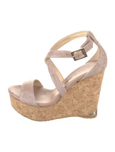 Pre-owned Jimmy Choo Leather Glitter Accents Espadrilles In Pink