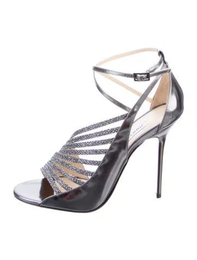 Pre-owned Jimmy Choo Leather Glitter Accents Gladiator Sandals W/ Tags