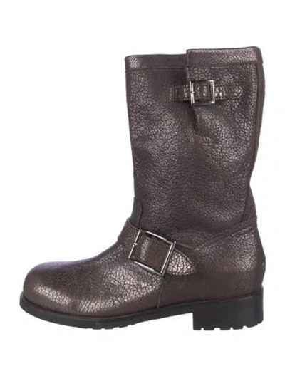 Pre-owned Jimmy Choo Leather Glitter Accents Moto Boots