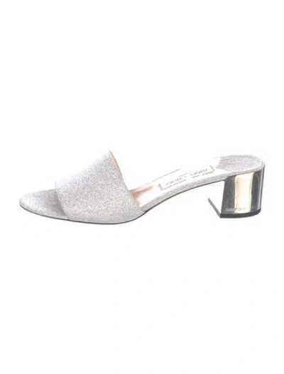 Pre-owned Jimmy Choo Leather Glitter Accents Slides In Silver