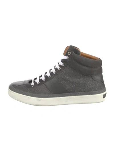 Pre-owned Jimmy Choo Leather Glitter Accents Sneakers In Gray