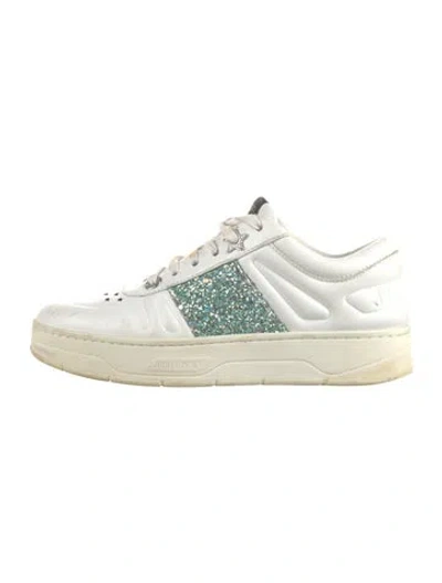 Pre-owned Jimmy Choo Leather Glitter Accents Sneakers In Neutral