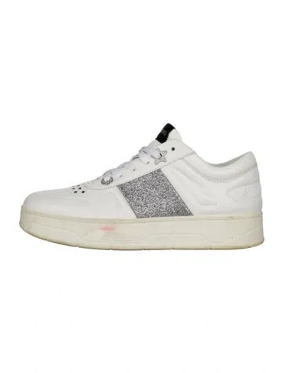 Pre-owned Jimmy Choo Leather Glitter Accents Sneakers In White