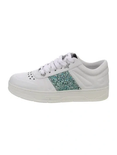 Pre-owned Jimmy Choo Leather Glitter Accents Sneakers In White