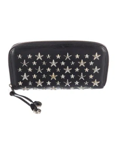 Pre-owned Jimmy Choo Leather Graphic Print Continental Wallet In Black