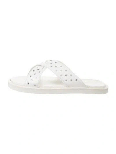 Pre-owned Jimmy Choo Leather Graphic Print Slides In White
