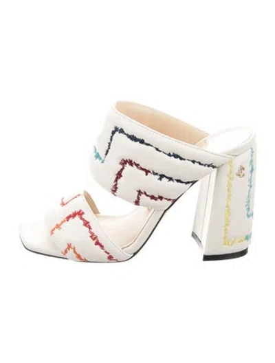 Pre-owned Jimmy Choo Leather Graphic Print Slides In White