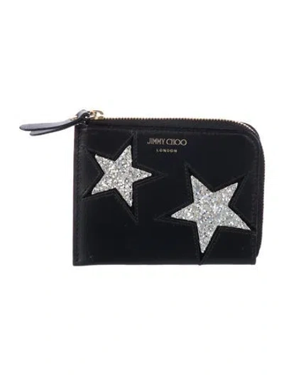 Pre-owned Jimmy Choo Leather Graphic Print Wallet In Black
