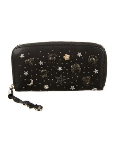 Pre-owned Jimmy Choo Leather Graphic Print Wallet In Black
