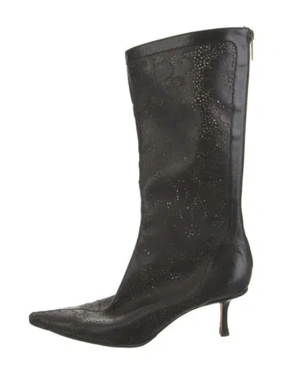 Pre-owned Jimmy Choo Leather Lace Pattern Boots In Black