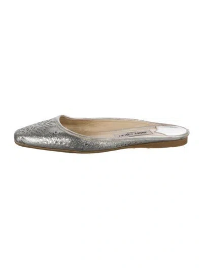 Pre-owned Jimmy Choo Leather Lace Pattern Mules In Metallic/silver