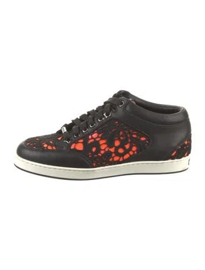 Pre-owned Jimmy Choo Leather Lace Pattern Sneakers In Black