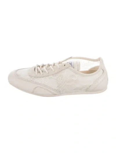 Pre-owned Jimmy Choo Leather Lace Trim Embellishment Sneakers In Neutral