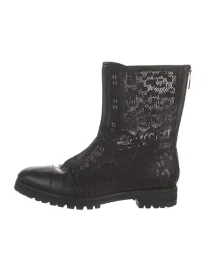Pre-owned Jimmy Choo Leather Lasercut Accents Combat Boots In Black