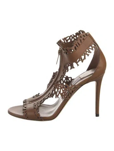 Pre-owned Jimmy Choo Leather Lasercut Accents Gladiator Sandals In Brown