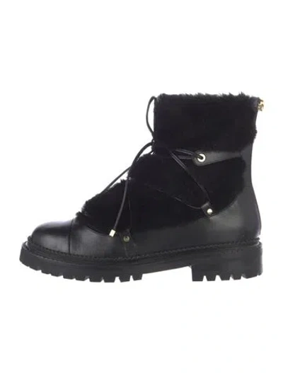 Pre-owned Jimmy Choo Leather Leather Trim Embellishment Combat Boots In Black