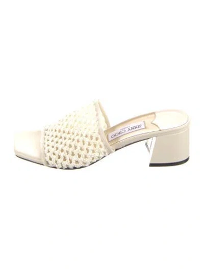 Pre-owned Jimmy Choo Leather Leather Trim Embellishment Slides In White