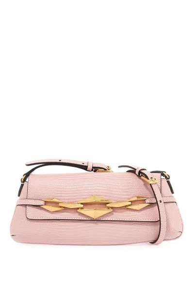 Jimmy Choo Leather Lizard Print Diamond Shoulder Bag In Rose