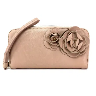 Pre-owned Jimmy Choo Leather Long Wallet (bi-fold) () In Beige