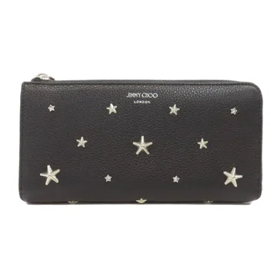 Pre-owned Jimmy Choo Leather Long Wallet (bi-fold) () In Black