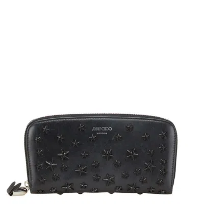 Pre-owned Jimmy Choo Leather Long Wallet (bi-fold) () In Black