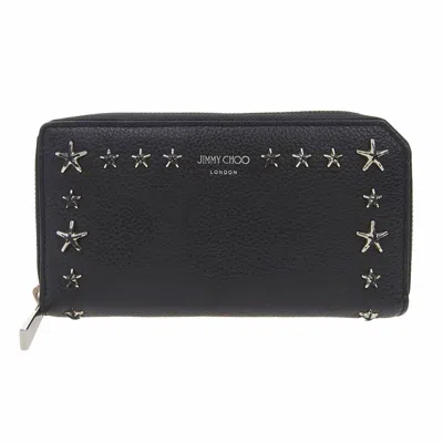 Pre-owned Jimmy Choo Leather Long Wallet (bi-fold) () In Black