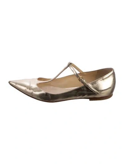 Pre-owned Jimmy Choo Leather Mary Jane Flats In Gold