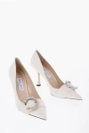 JIMMY CHOO LEATHER MELVA PUMPS WITH CRYSTALS EMBELLISHED BUCKLE HEEL 10