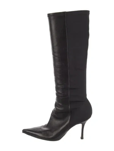 Pre-owned Jimmy Choo Leather Mesh Accents Boots In Black