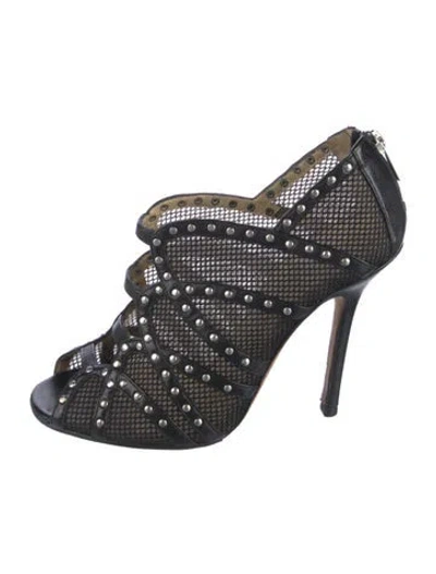 Pre-owned Jimmy Choo Leather Mesh Accents Gladiator Sandals In Black