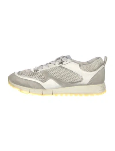Pre-owned Jimmy Choo Leather Mesh Accents Sneakers In White