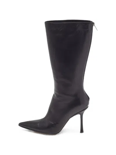 Pre-owned Jimmy Choo Leather Mid-calf Boots In Black