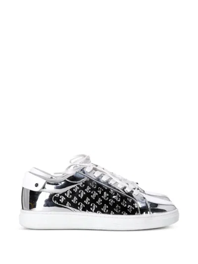 Pre-owned Jimmy Choo Leather Monogram Sneakers In Silver