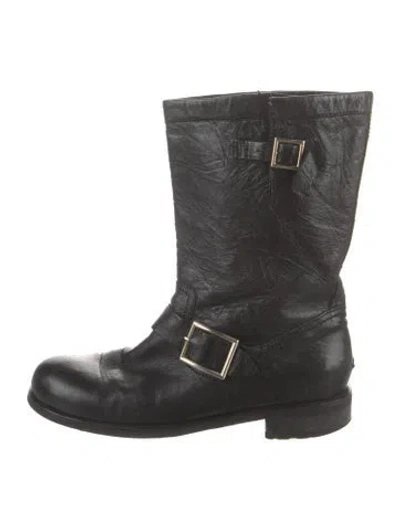 Pre-owned Jimmy Choo Leather Moto Boots In Black