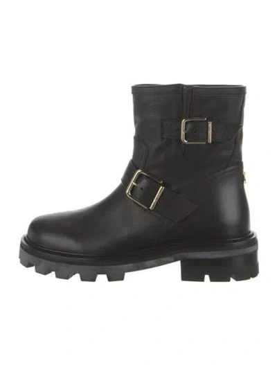Pre-owned Jimmy Choo Leather Moto Boots In Black