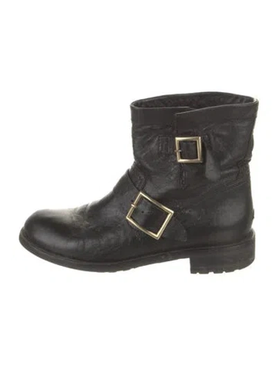 Pre-owned Jimmy Choo Leather Moto Boots In Black