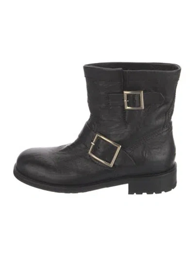 Pre-owned Jimmy Choo Leather Moto Boots In Black