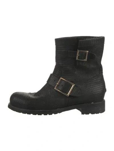 Pre-owned Jimmy Choo Leather Moto Boots In Black
