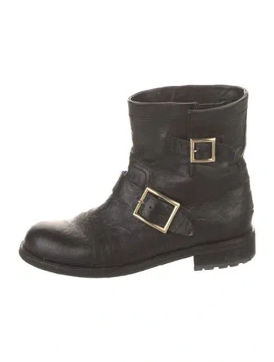 Pre-owned Jimmy Choo Leather Moto Boots In Black